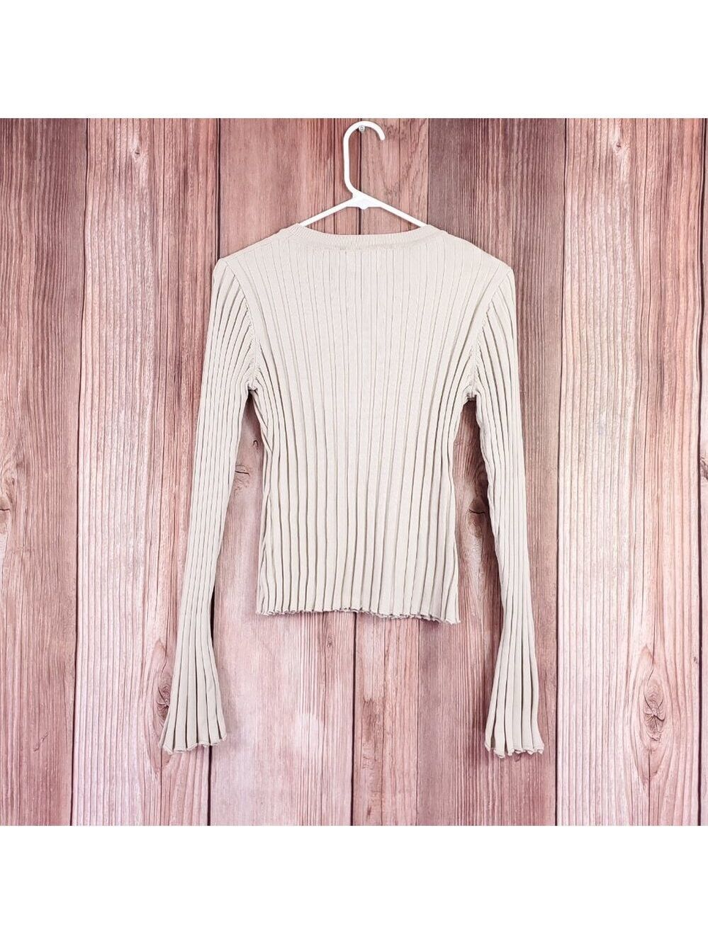 Dissh Womens Small Ada Stone Knit Beige Long Sleeve Ribbed Pullover Sweater Top - Picture 6 of 12